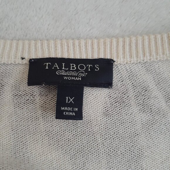 Talbots Women's Size 1X Brown Beige Ikat Pattern Cotton Silk Blend Cardigan - Picture 5 of 13